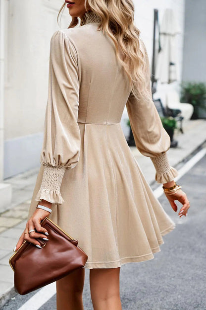 Mock Neck Lantern Sleeve Mini Dress