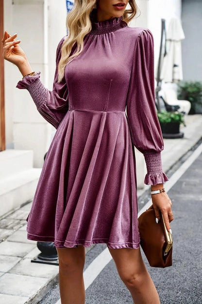Mock Neck Lantern Sleeve Mini Dress