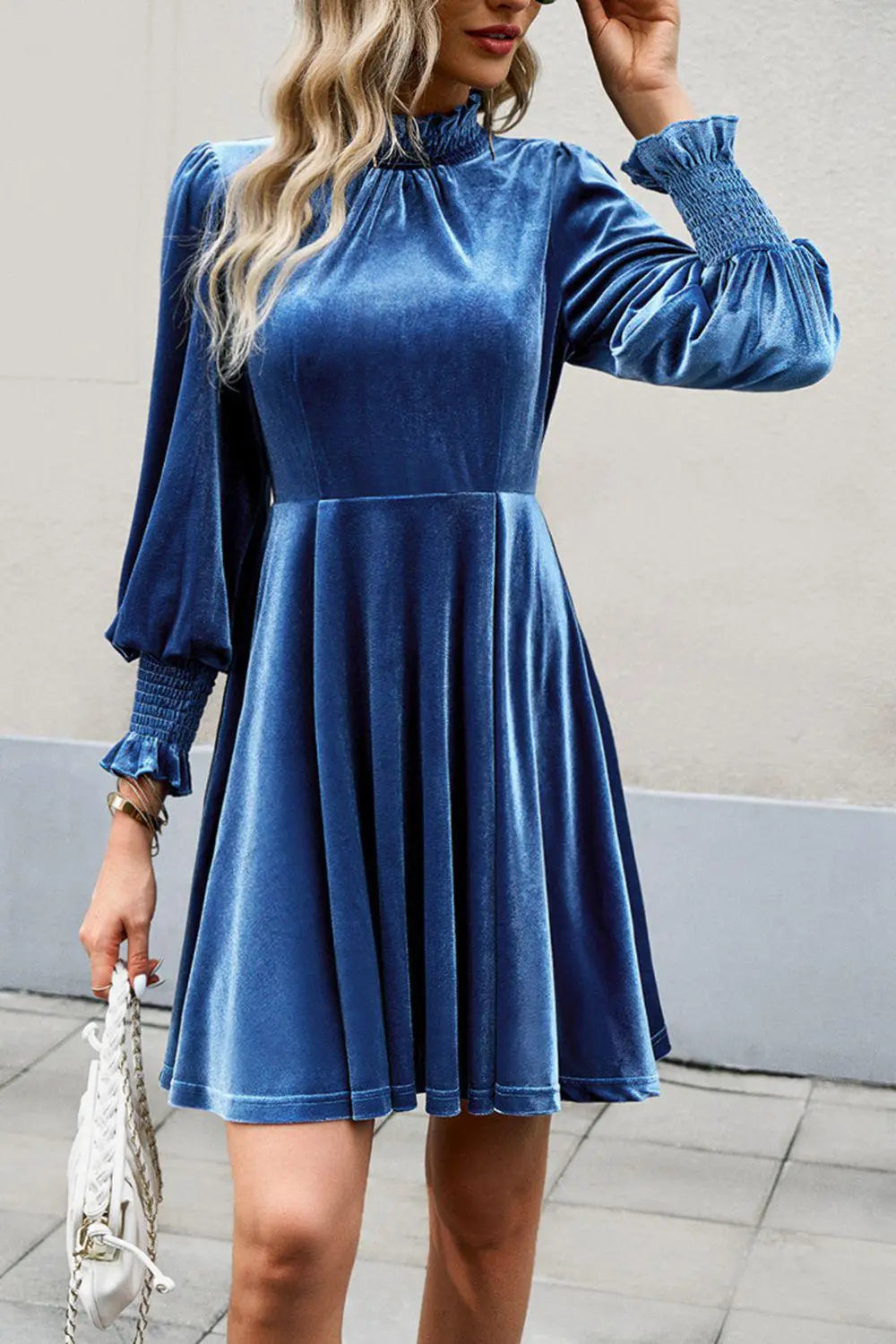Mock Neck Lantern Sleeve Mini Dress