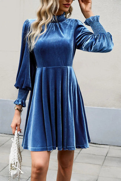Mock Neck Lantern Sleeve Mini Dress