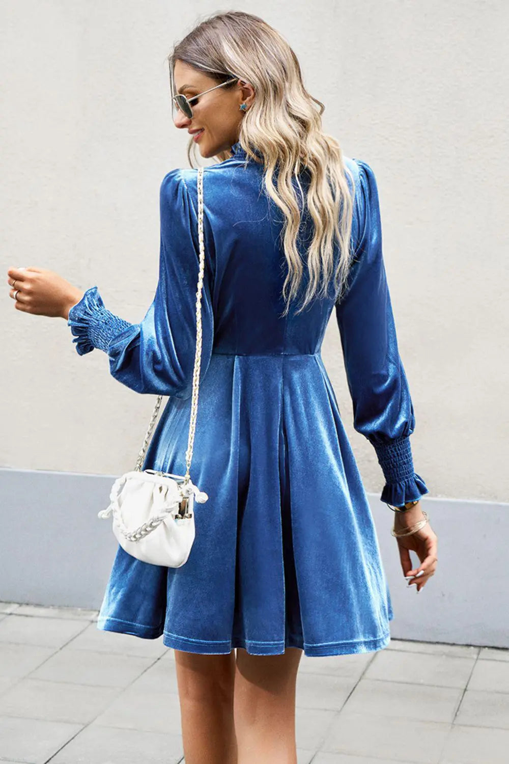 Mock Neck Lantern Sleeve Mini Dress