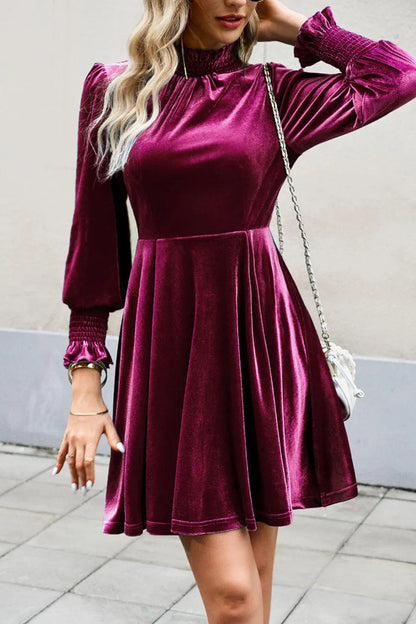 Mock Neck Lantern Sleeve Mini Dress