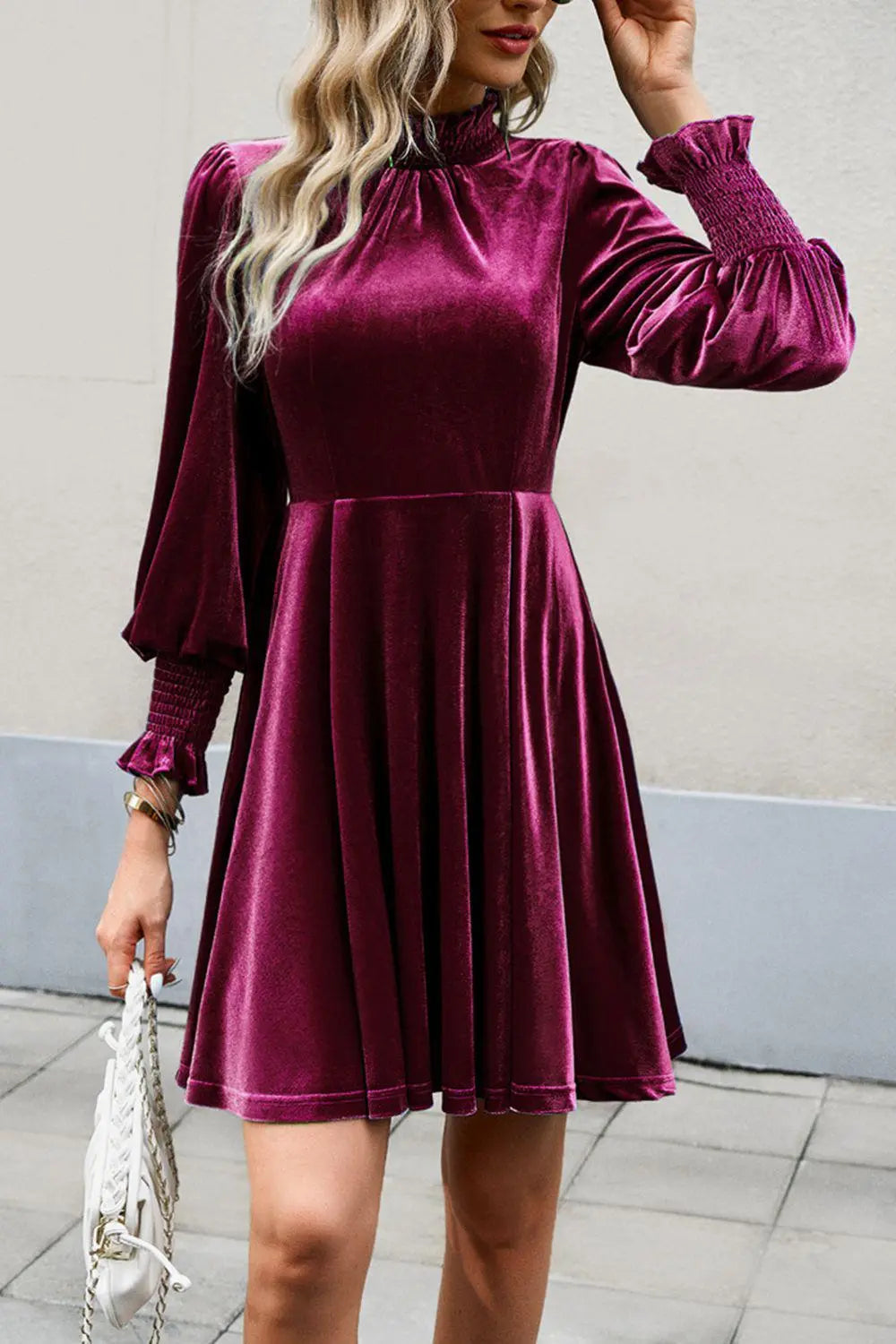 Mock Neck Lantern Sleeve Mini Dress