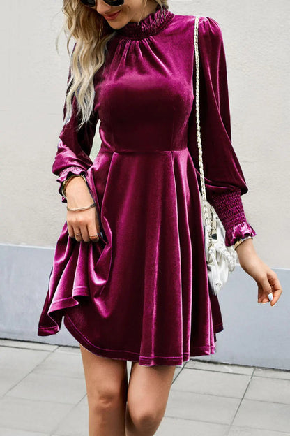 Mock Neck Lantern Sleeve Mini Dress
