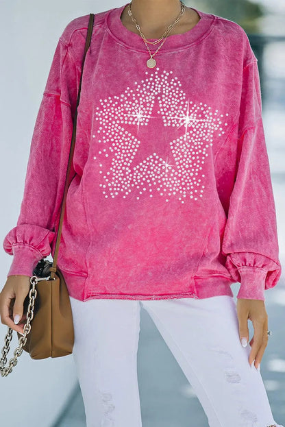 Star Graphic Round Neck Dropped Shoulder Sweatshirt