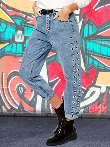 Button Fly Openwork Jeans