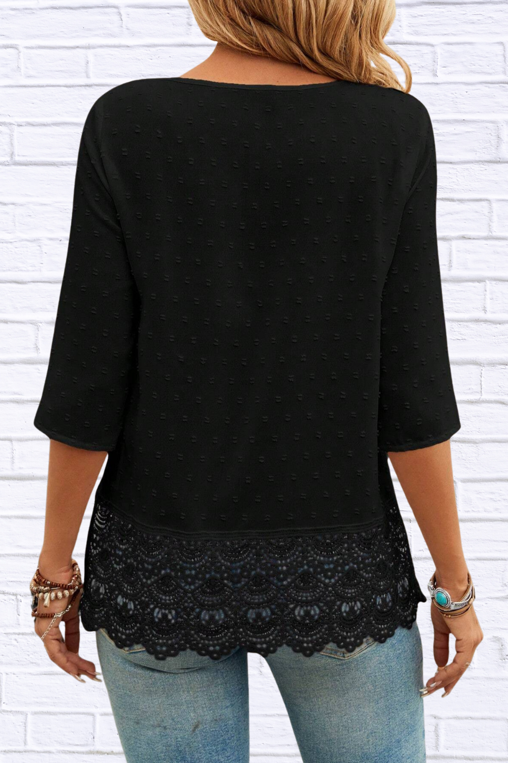 Lace Hem V-Neck Blouse