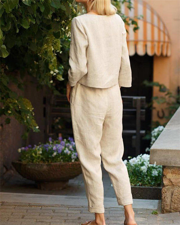 Clidress Cotton Linen Casual Soft 2 Pieces Set