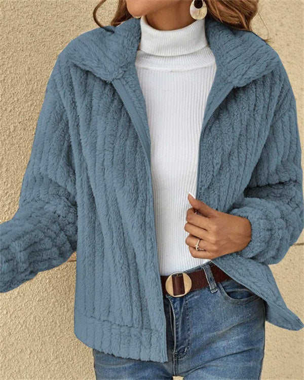 Clidress Lapel Full-Zip Polar Soft Fleece Coat Jacket