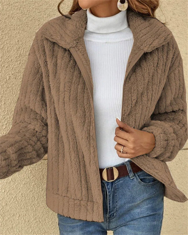 Clidress Lapel Full-Zip Polar Soft Fleece Coat Jacket
