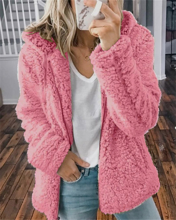 Clidress Lapel Zipper Soft Velvet Jacket Coat