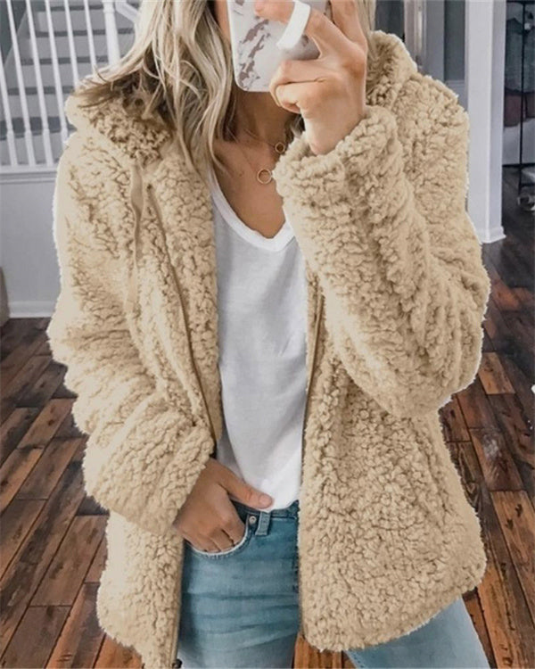 Clidress Lapel Zipper Soft Velvet Jacket Coat