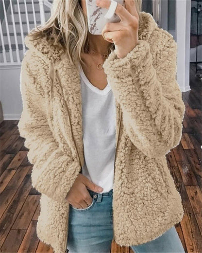 Clidress Lapel Zipper Soft Velvet Jacket Coat