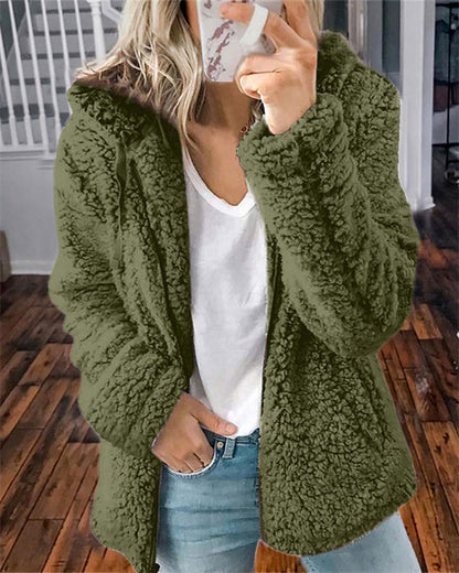 Clidress Lapel Zipper Soft Velvet Jacket Coat