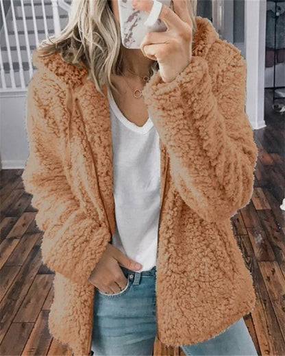 Clidress Lapel Zipper Soft Velvet Jacket Coat