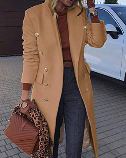 Clidress Lapel Button Down Overcoat Woollen Coat