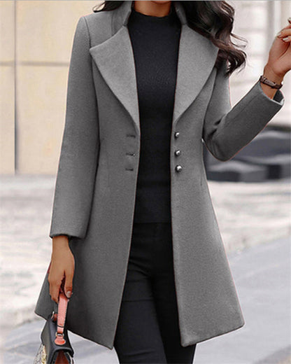 Clidress Lapel 3 Button Simple Wolllen Coat Overcoat