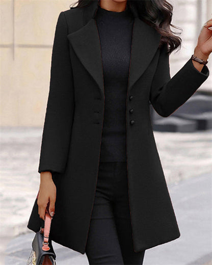 Clidress Lapel 3 Button Simple Wolllen Coat Overcoat