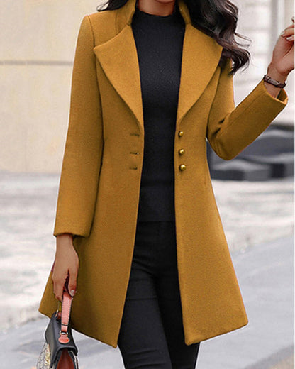 Clidress Lapel 3 Button Simple Wolllen Coat Overcoat