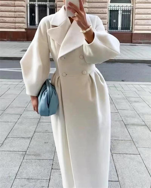 Clidress Vintage Lantern Sleeve Lapel Woolen Coat