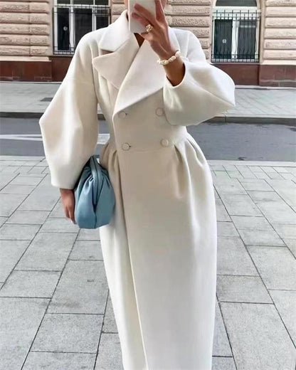 Clidress Vintage Lantern Sleeve Lapel Woolen Coat