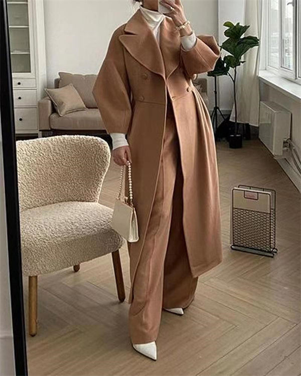Clidress Vintage Lantern Sleeve Lapel Woolen Coat