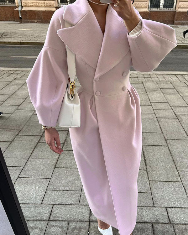 Clidress Vintage Lantern Sleeve Lapel Woolen Coat
