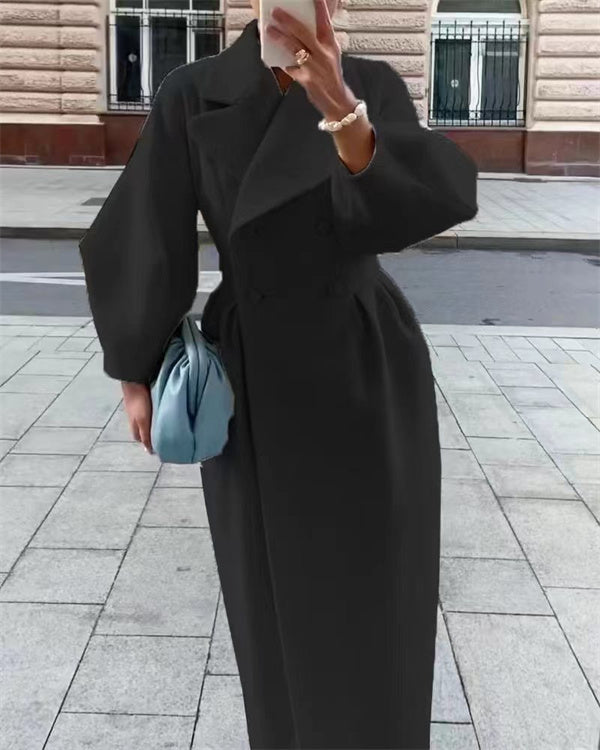 Clidress Vintage Lantern Sleeve Lapel Woolen Coat