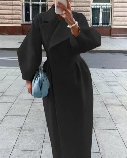 Clidress Vintage Lantern Sleeve Lapel Woolen Coat