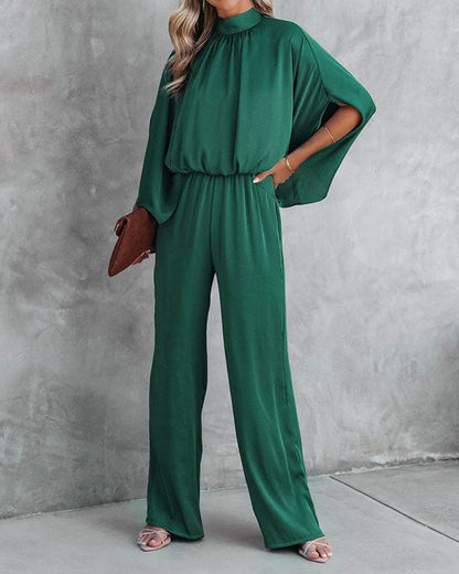 Clidress O Neck Split Bat Sleeve Jumpsuit