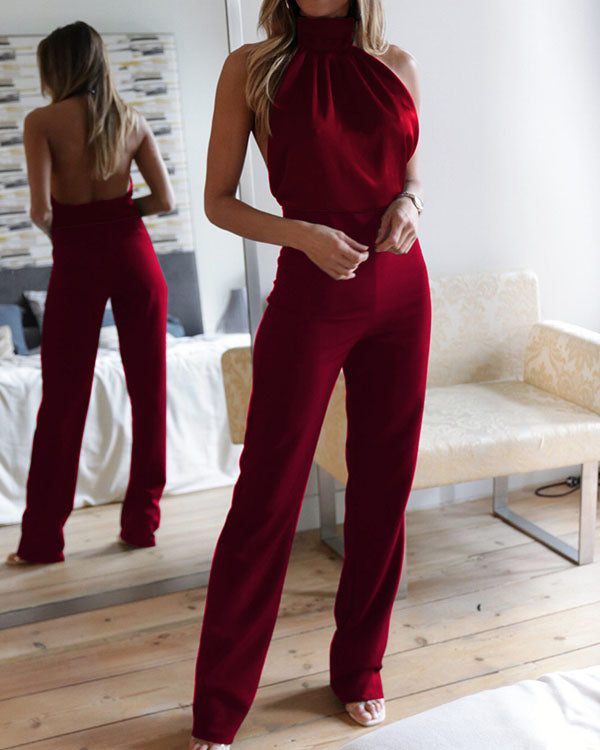 Clidress Halter Neck Off The Shoulder Jumpsuit