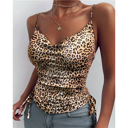 Clidress V Neck Slip Drawstring Tank Tops Vest