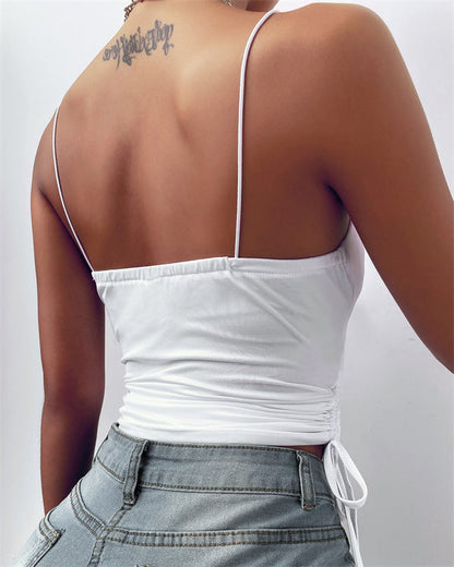 Clidress V Neck Slip Drawstring Tank Tops Vest