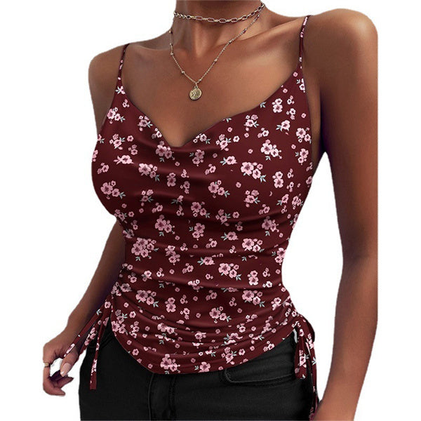 Clidress V Neck Slip Drawstring Tank Tops Vest