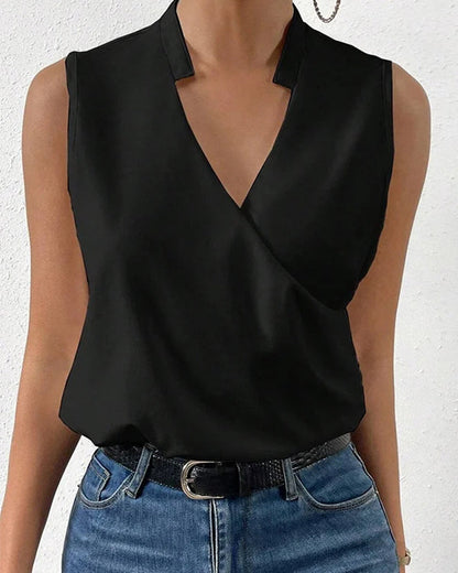 Clidress Stand Collar Chic V Neck Sleeveless Shirt