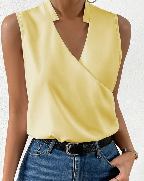 Clidress Stand Collar Chic V Neck Sleeveless Shirt