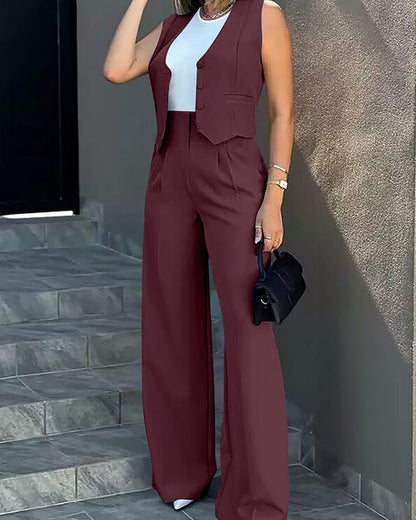 Clidress Buttons Vest & City Pants 2 Pieces Set