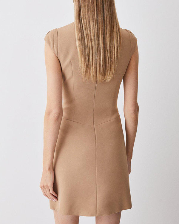 Clidress O Neck Chic Pleated Mini Dress