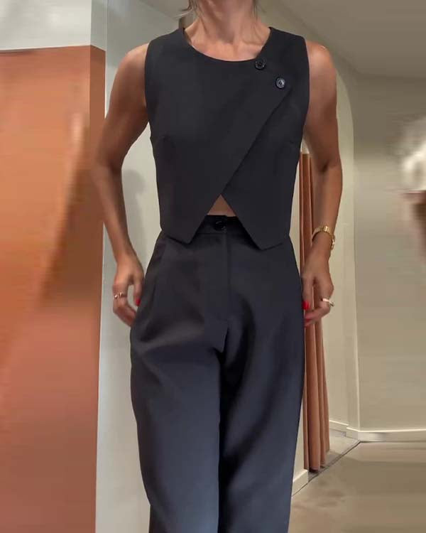 Clidress Crop Top & Straight Leg Pants OL Set