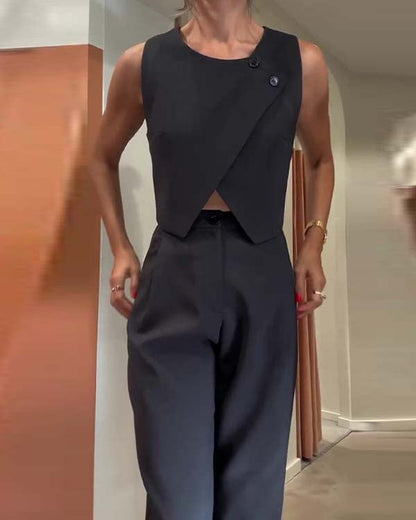 Clidress Crop Top & Straight Leg Pants OL Set