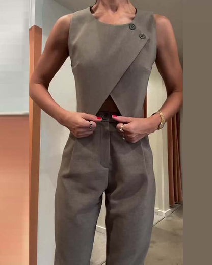 Clidress Crop Top & Straight Leg Pants OL Set