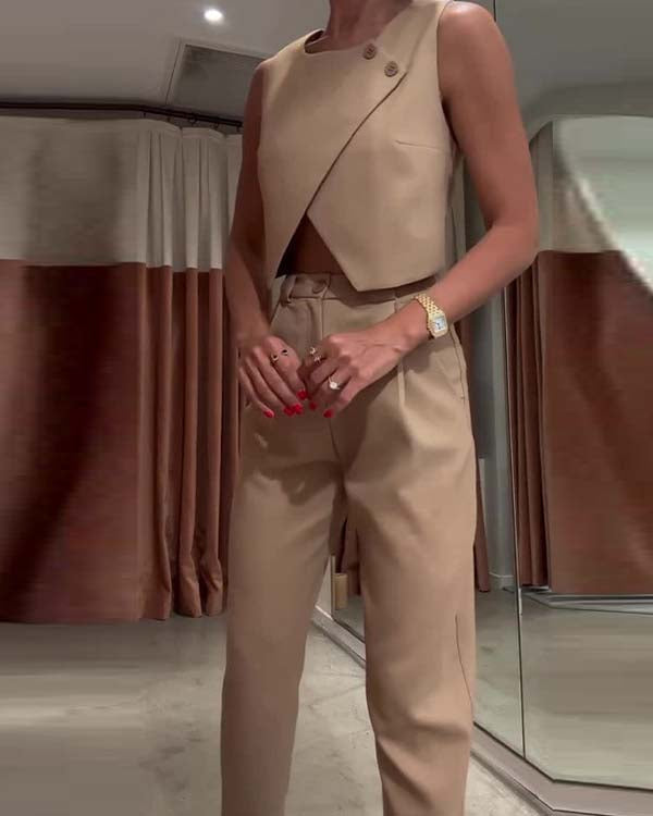 Clidress Crop Top & Straight Leg Pants OL Set