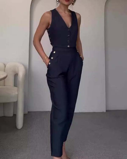 Clidress Buttons Up Vest & Pants Set