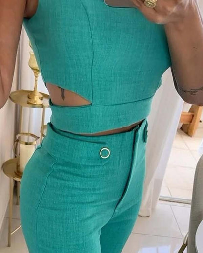 Clidress Fashion Crop Top & Wide Leg Pants Set