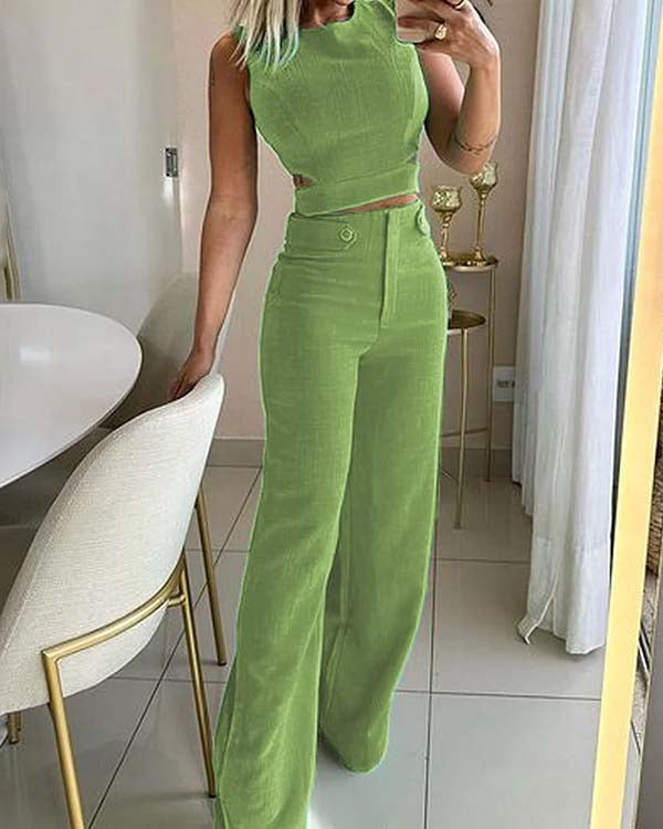 Clidress Fashion Crop Top & Wide Leg Pants Set