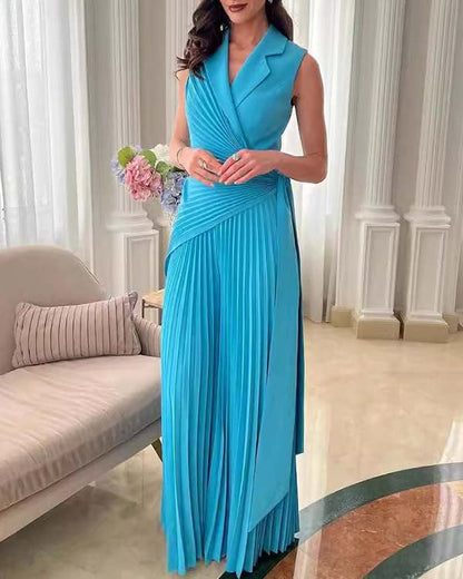 Clidress Lapel Top & Wide Leg Pleated Pants Set