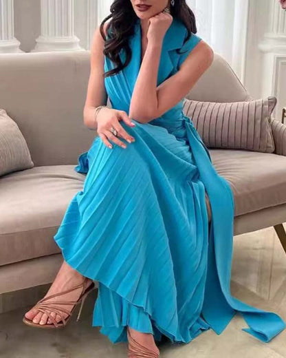 Clidress Lapel Top & Wide Leg Pleated Pants Set