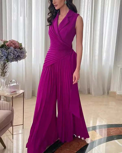 Clidress Lapel Top & Wide Leg Pleated Pants Set