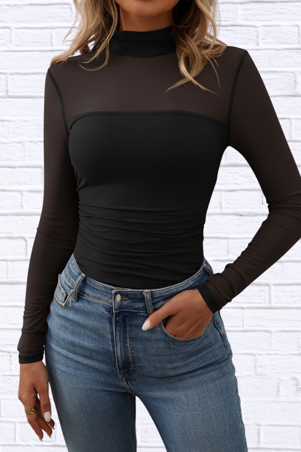 Mock Neck Long Sleeve Top Black