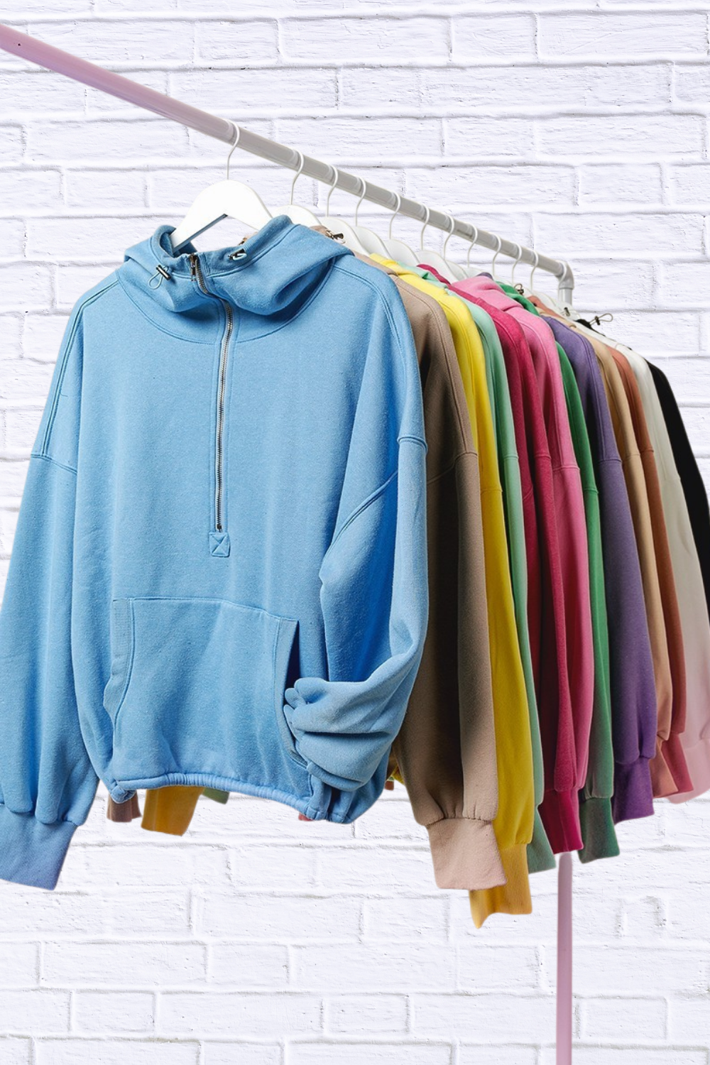 BiBi Stitch Detailed Elastic Hem Half Zip Fleece Hoodie